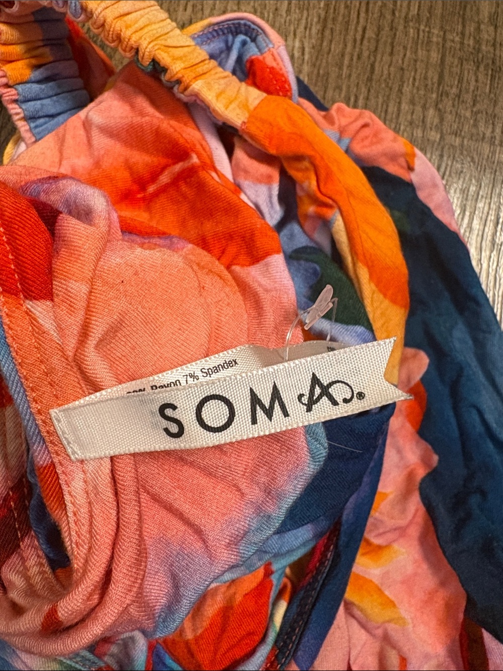 Soma Cool Nights Bright Floral Chemise Dress in Coral, Navy & Orange - Picture 2 of 4